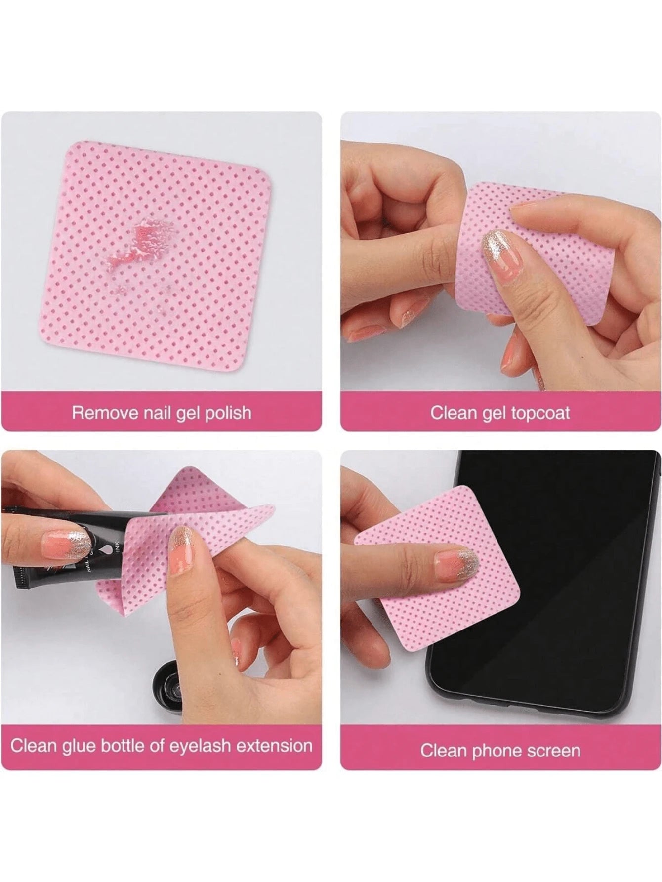 1080 PCS Pink Lint Free Nail Wipes, Eyelash Extension Wipes, Super Absorbent Soft Non-Woven With A Pump Dispenser Bottle Disposable Nail Polish Remover For Polish Clean Acrylic Nails Remover