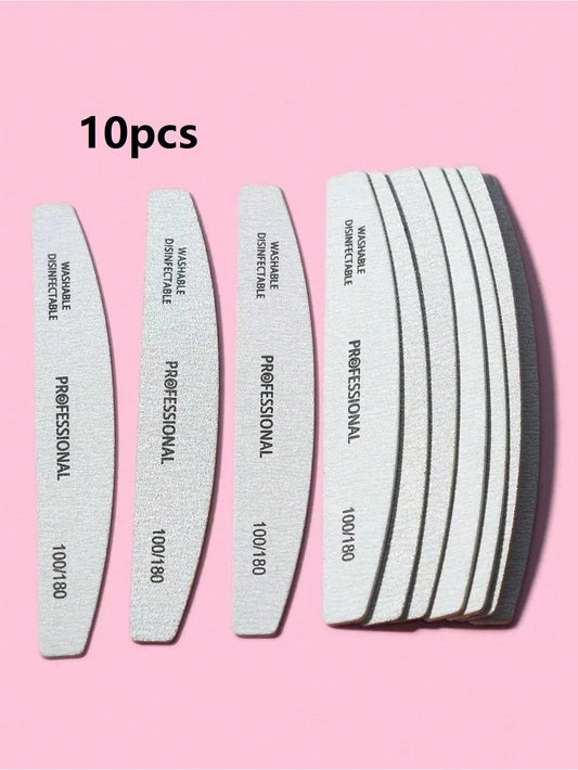 10Pcs Grey Half Moon Nail File Double-Sided Manicure File For Real Nail Shaping Manicure Nail File 100/180 Grit
