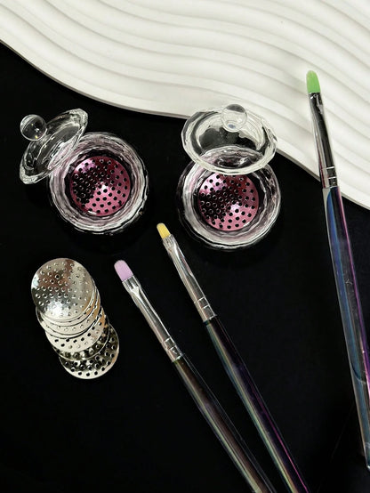 10pcs Round Multi-Hole Nail Art Brush Cleaning Mesh With Glass Brush Cleaning Cup Nail Art Tool Set