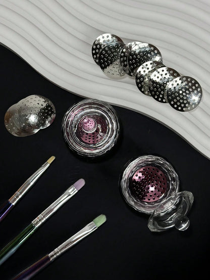 10pcs Round Multi-Hole Nail Art Brush Cleaning Mesh With Glass Brush Cleaning Cup Nail Art Tool Set
