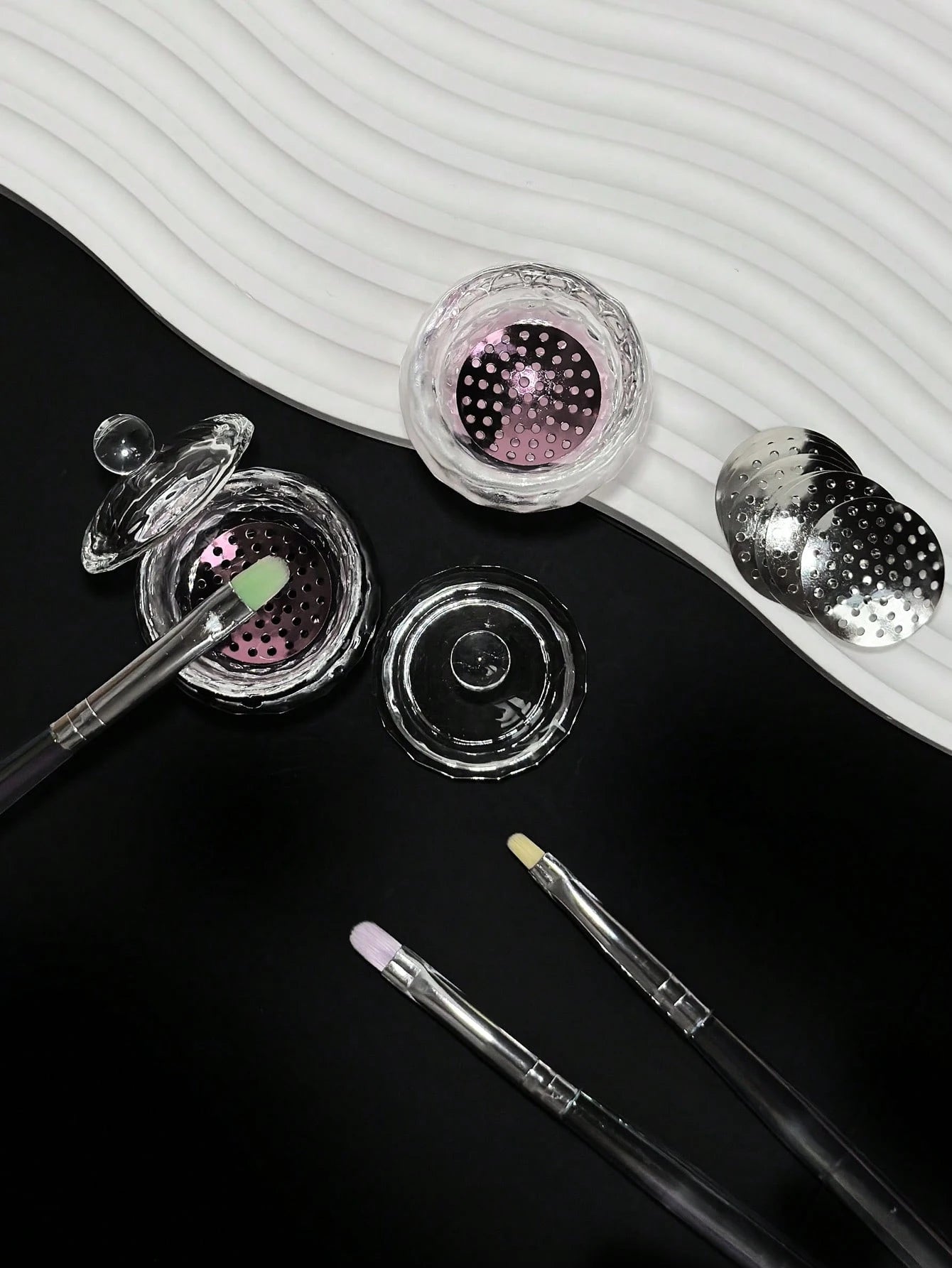 10pcs Round Multi-Hole Nail Art Brush Cleaning Mesh With Glass Brush Cleaning Cup Nail Art Tool Set