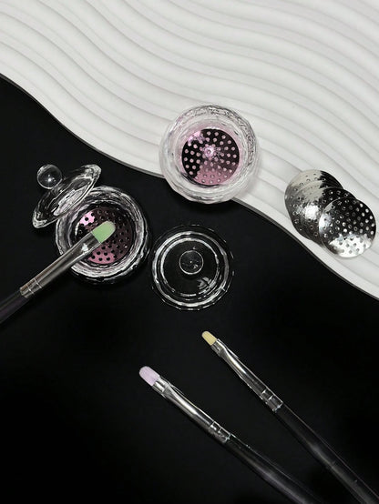 10pcs Round Multi-Hole Nail Art Brush Cleaning Mesh With Glass Brush Cleaning Cup Nail Art Tool Set