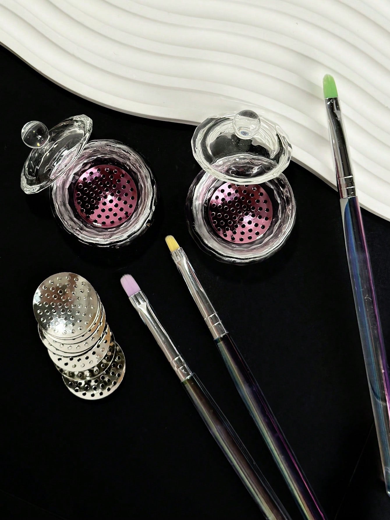 10pcs Round Multi-Hole Nail Art Brush Cleaning Mesh With Glass Brush Cleaning Cup Nail Art Tool Set