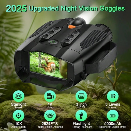 10x 4K Ultra HD Digital Night Vision Binoculars, 3-Inch High Resolution Display, And And Reliable Tactical Flashlight- Perfect For Outdoor Night Adventures And Wildlife Spotting, Great Gift For Men