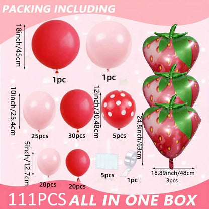 111 Pieces Of Red, Pink, And Strawberry Aluminum Balloon Garland Set, Used For Decorating Boys, Girls, Children's Birthdays, Baby Showers, And Parties