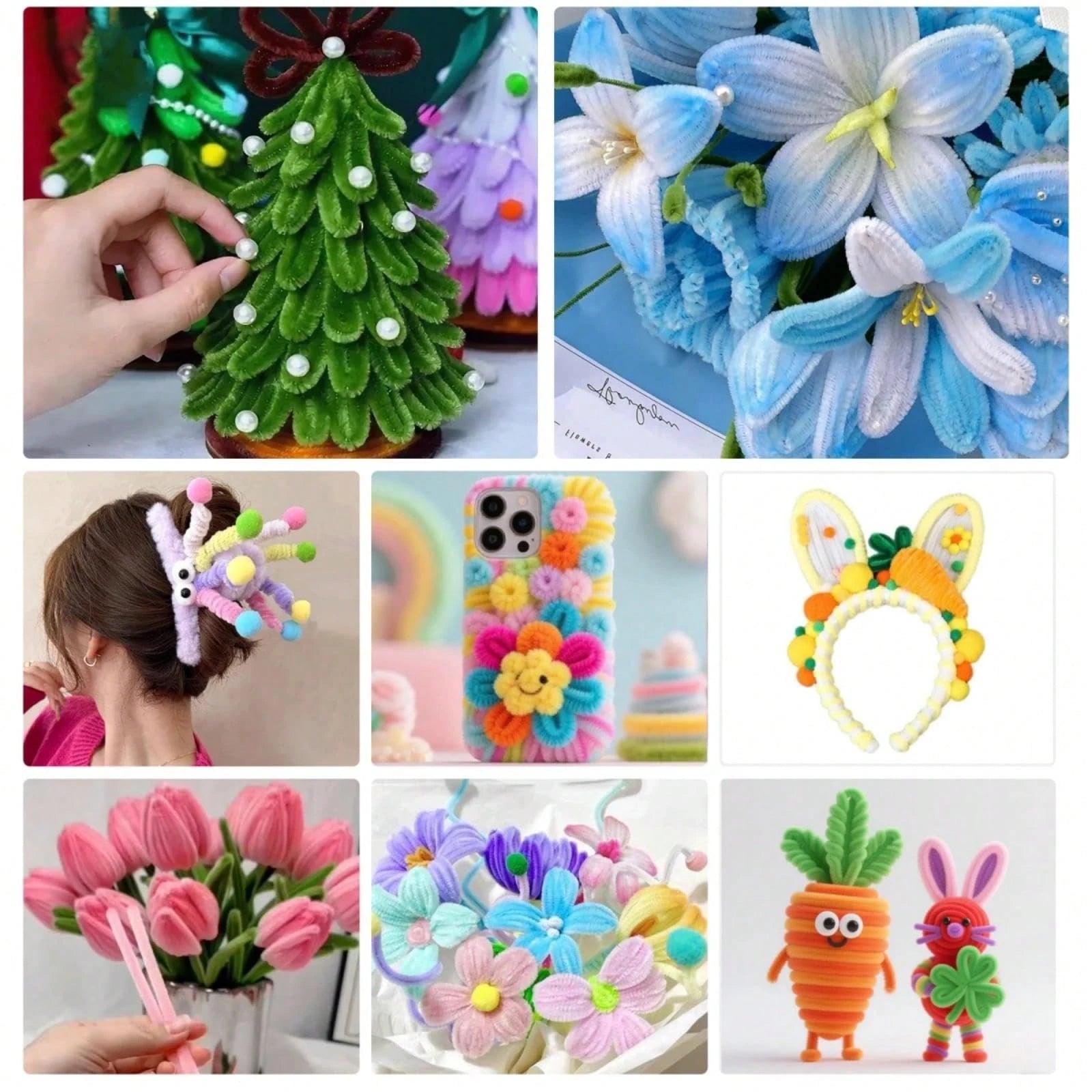 1183 Pcs Premium Chenille Stems Flower Making Kit With Tutorial Booklet, 16 Carefully Selected Colors Pipe Cleaners, Floral Stem Wire, Flower Stamens, Tutorial Booklet & Floral Tape, DIY Handmade Flow