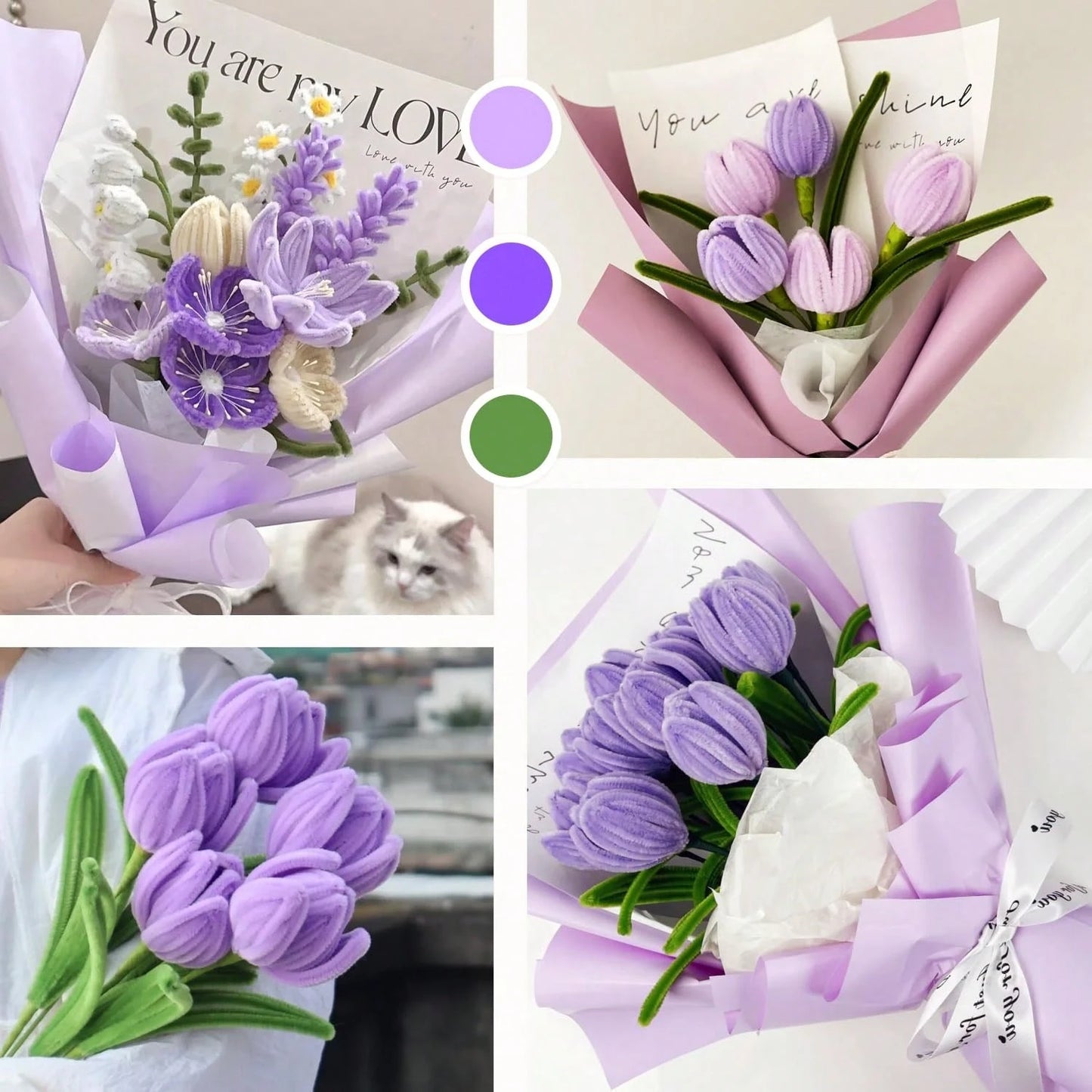 1183 Pcs Premium Chenille Stems Flower Making Kit With Tutorial Booklet, 16 Carefully Selected Colors Pipe Cleaners, Floral Stem Wire, Flower Stamens, Tutorial Booklet & Floral Tape, DIY Handmade Flow