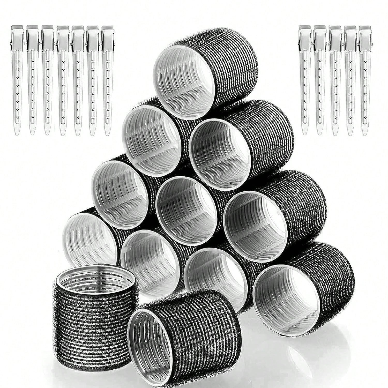 12/24pcs Self-Adhesive Hair Curlers Diameter 3.6cm, Includes 6/12 Curlers And 6/12 Stainless Steel Clips, Salon-Grade Hair Curlers, No Heat Required For DIY Hairstyles, Hair Curlers, Hair Rollers, No