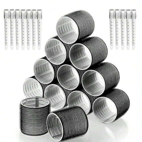 12/24pcs Self-Adhesive Hair Curlers Diameter 3.6cm, Includes 6/12 Curlers And 6/12 Stainless Steel Clips, Salon-Grade Hair Curlers, No Heat Required For DIY Hairstyles, Hair Curlers, Hair Rollers, No