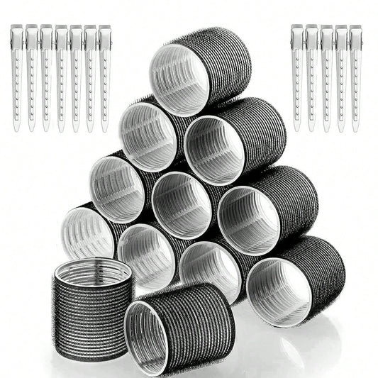 12/24pcs Self-Adhesive Hair Curlers Diameter 3.6cm, Includes 6/12 Curlers And 6/12 Stainless Steel Clips, Salon-Grade Hair Curlers, No Heat Required For DIY Hairstyles, Hair Curlers, Hair Rollers, No