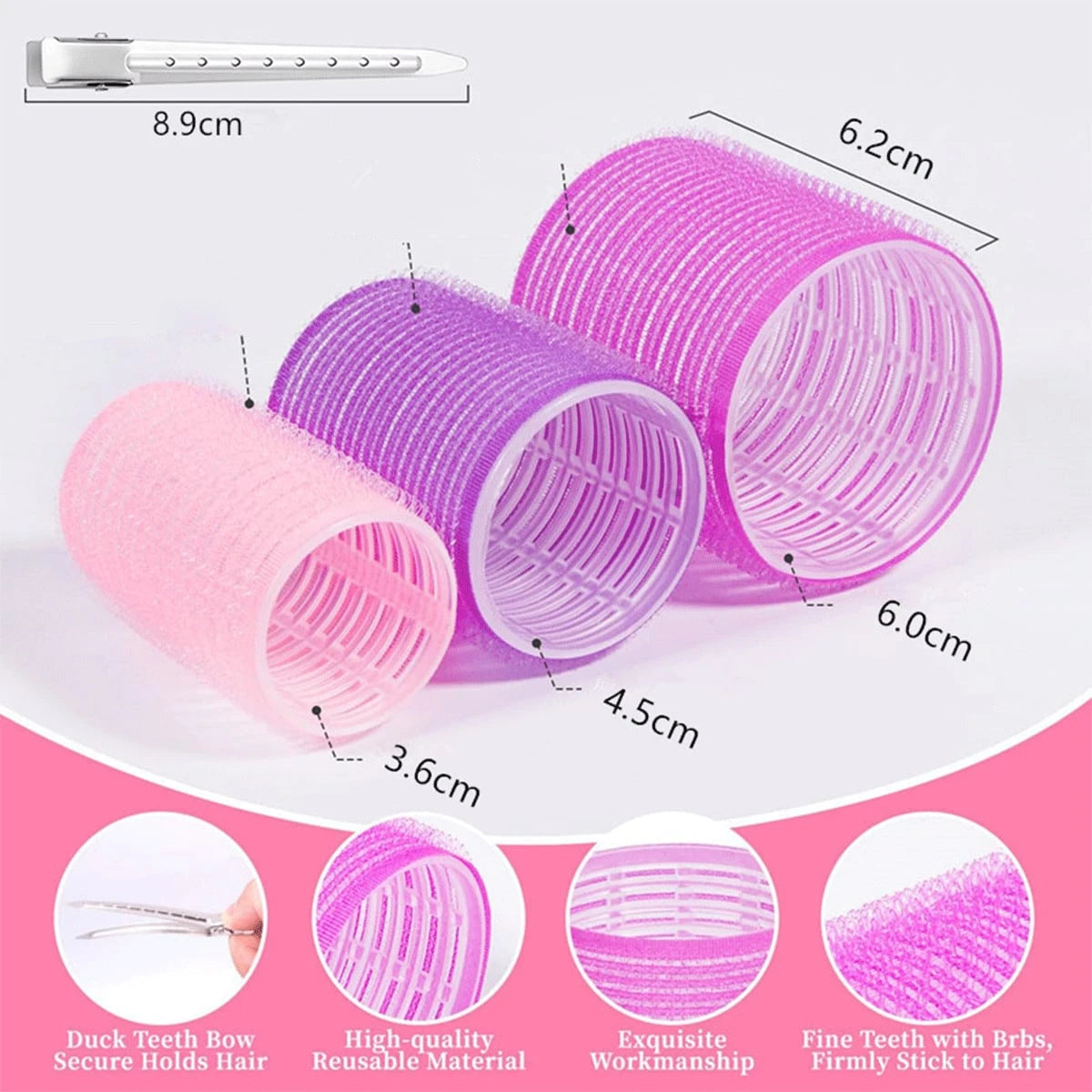 12/24pcs Self-Adhesive Hair Curlers Diameter 3.6cm, Includes 6/12 Curlers And 6/12 Stainless Steel Clips, Salon-Grade Hair Curlers, No Heat Required For DIY Hairstyles, Hair Curlers, Hair Rollers, No