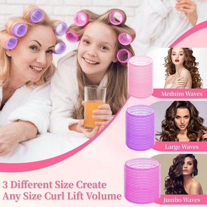12/24pcs Self-Adhesive Hair Curlers Diameter 3.6cm, Includes 6/12 Curlers And 6/12 Stainless Steel Clips, Salon-Grade Hair Curlers, No Heat Required For DIY Hairstyles, Hair Curlers, Hair Rollers, No