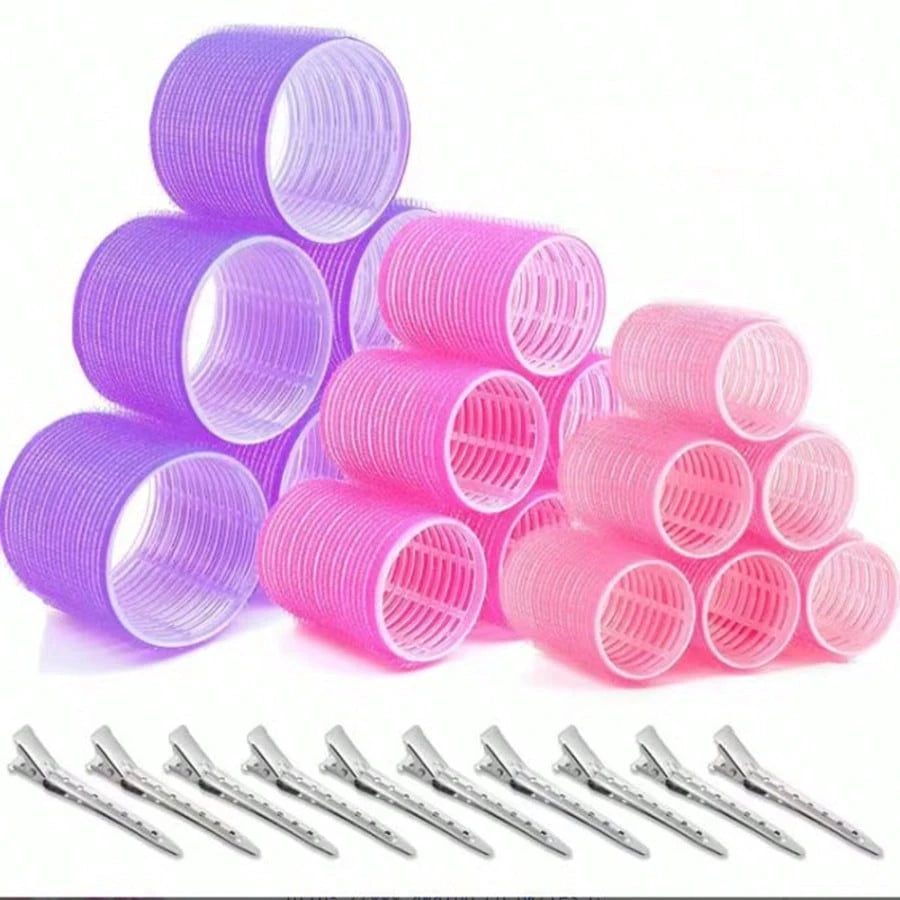 12/24pcs Self-Adhesive Hair Curlers Diameter 3.6cm, Includes 6/12 Curlers And 6/12 Stainless Steel Clips, Salon-Grade Hair Curlers, No Heat Required For DIY Hairstyles, Hair Curlers, Hair Rollers, No