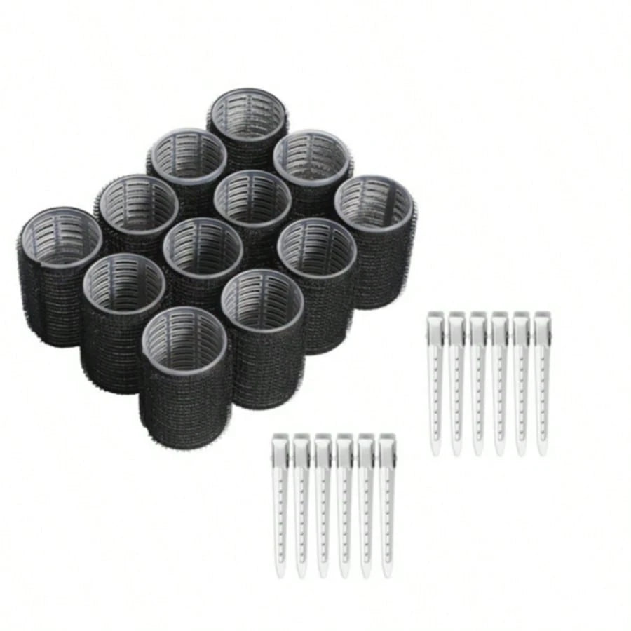 12/24pcs Self-Adhesive Hair Curlers Diameter 3.6cm, Includes 6/12 Curlers And 6/12 Stainless Steel Clips, Salon-Grade Hair Curlers, No Heat Required For DIY Hairstyles, Hair Curlers, Hair Rollers, No