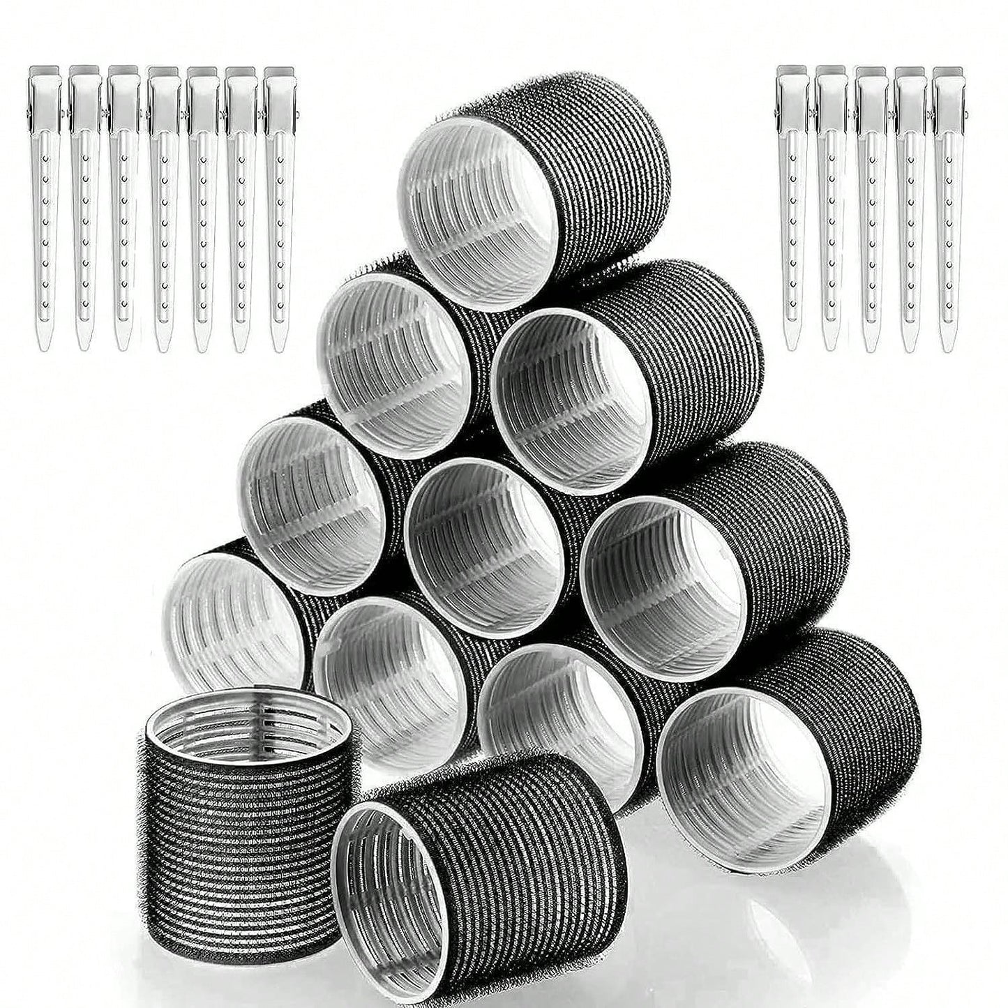 12/24pcs Self-Adhesive Hair Curlers Diameter 3.6cm, Includes 6/12 Curlers And 6/12 Stainless Steel Clips, Salon-Grade Hair Curlers, No Heat Required For DIY Hairstyles, Hair Curlers, Hair Rollers, No