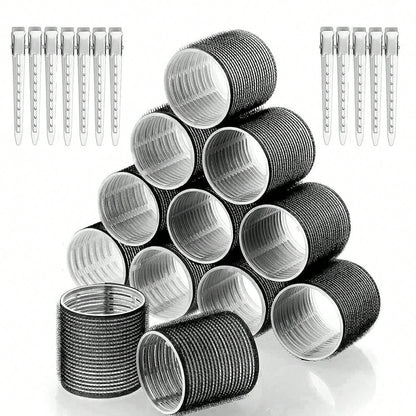 12/24pcs Self-Adhesive Hair Curlers Diameter 3.6cm, Includes 6/12 Curlers And 6/12 Stainless Steel Clips, Salon-Grade Hair Curlers, No Heat Required For DIY Hairstyles, Hair Curlers, Hair Rollers, No