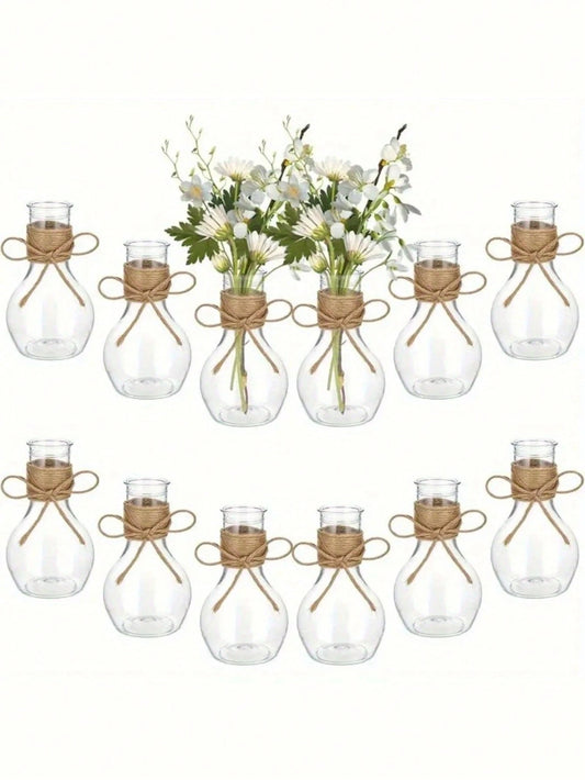12/6/3/1pc Vintage Style Plastic Vase, Round Bulb Plant Container, Shatterproof Transparent Plastic Cylindrical Vase, Easy To Clean, Bulb Vase, Flower Bulb Propagation Container, Transparent Vase, Sui