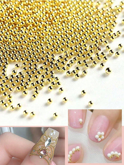 12 Grids/Box Gold Stainless Steel Metal Beads Nail Art Decoration, 3D Mini 1mm Caviar Balls Silver Pendant Faux Pearl Nail Supplies, Nail Jewelry Nails Nail Charms