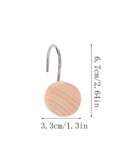 12-Piece Set Of Wooden Shower Curtain Hooks, Decorative Metal Shower Curtain Hooks, Home Accessories, Waterproof And Rust-Free.
