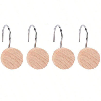 12-Piece Set Of Wooden Shower Curtain Hooks, Decorative Metal Shower Curtain Hooks, Home Accessories, Waterproof And Rust-Free.