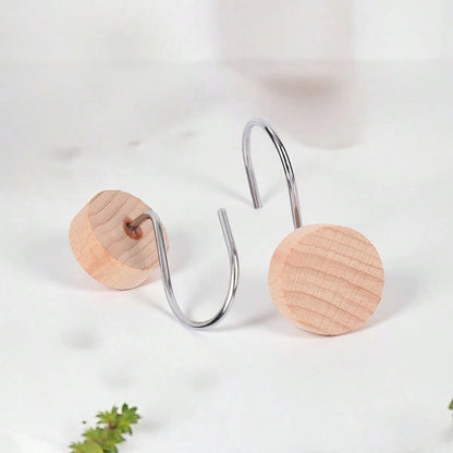 12-Piece Set Of Wooden Shower Curtain Hooks, Decorative Metal Shower Curtain Hooks, Home Accessories, Waterproof And Rust-Free.