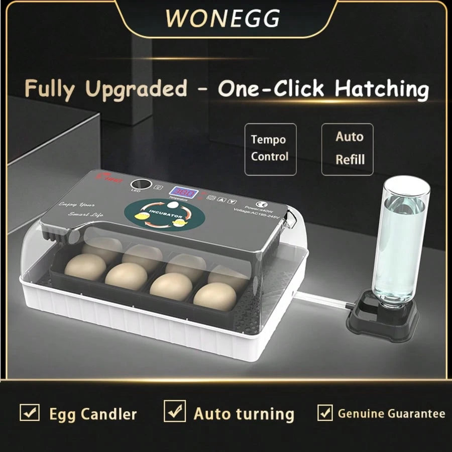 12 Upgrade Egg Incubator- Automatic Egg Turner, Temperature Control, Built-In Candler, Auto Water Refill For Hatching Chicken, Duck, Quail & Bird Eggs