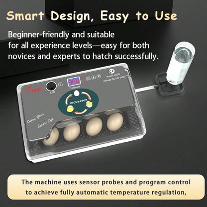 12 Upgrade Egg Incubator- Automatic Egg Turner, Temperature Control, Built-In Candler, Auto Water Refill For Hatching Chicken, Duck, Quail & Bird Eggs