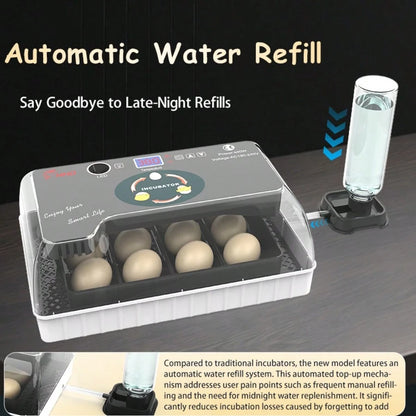 12 Upgrade Egg Incubator- Automatic Egg Turner, Temperature Control, Built-In Candler, Auto Water Refill For Hatching Chicken, Duck, Quail & Bird Eggs
