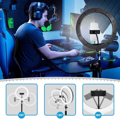 12" USB LED Ring Light Comes With Two Phone Clamp And A 110Cm Tripod Stand, Making It A Lightweight And Portable Solution For Circle Podcast Lighting, Perfect For Makeup, Live Streaming, Photography