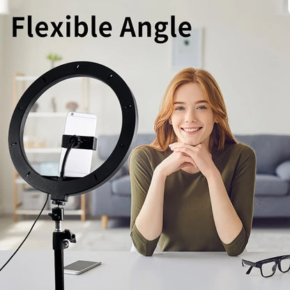 12" USB LED Ring Light Comes With Two Phone Clamp And A 110Cm Tripod Stand, Making It A Lightweight And Portable Solution For Circle Podcast Lighting, Perfect For Makeup, Live Streaming, Photography