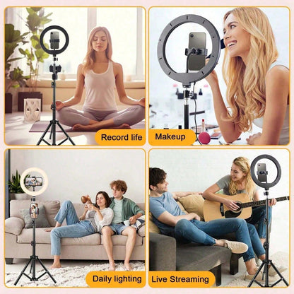 12" USB LED Ring Light Comes With Two Phone Clamp And A 110Cm Tripod Stand, Making It A Lightweight And Portable Solution For Circle Podcast Lighting, Perfect For Makeup, Live Streaming, Photography