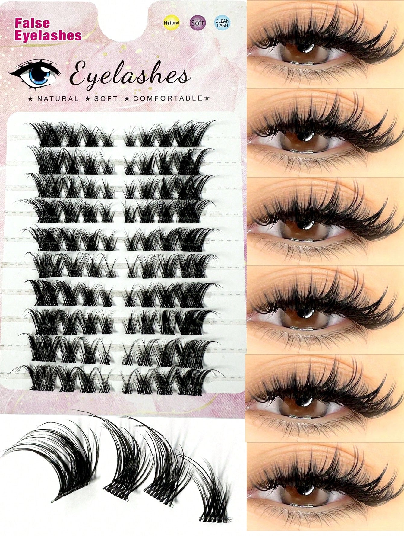 120pcs Fox Eye False Eyelashes, Single Strand Cartoon Style, Natural Makeup Effect, Segmented Anime Style, C Curl, Thick Mink Fur, Mixed Length, Eyelash Clusters, Single Strand Eyelashes, False Eyelas