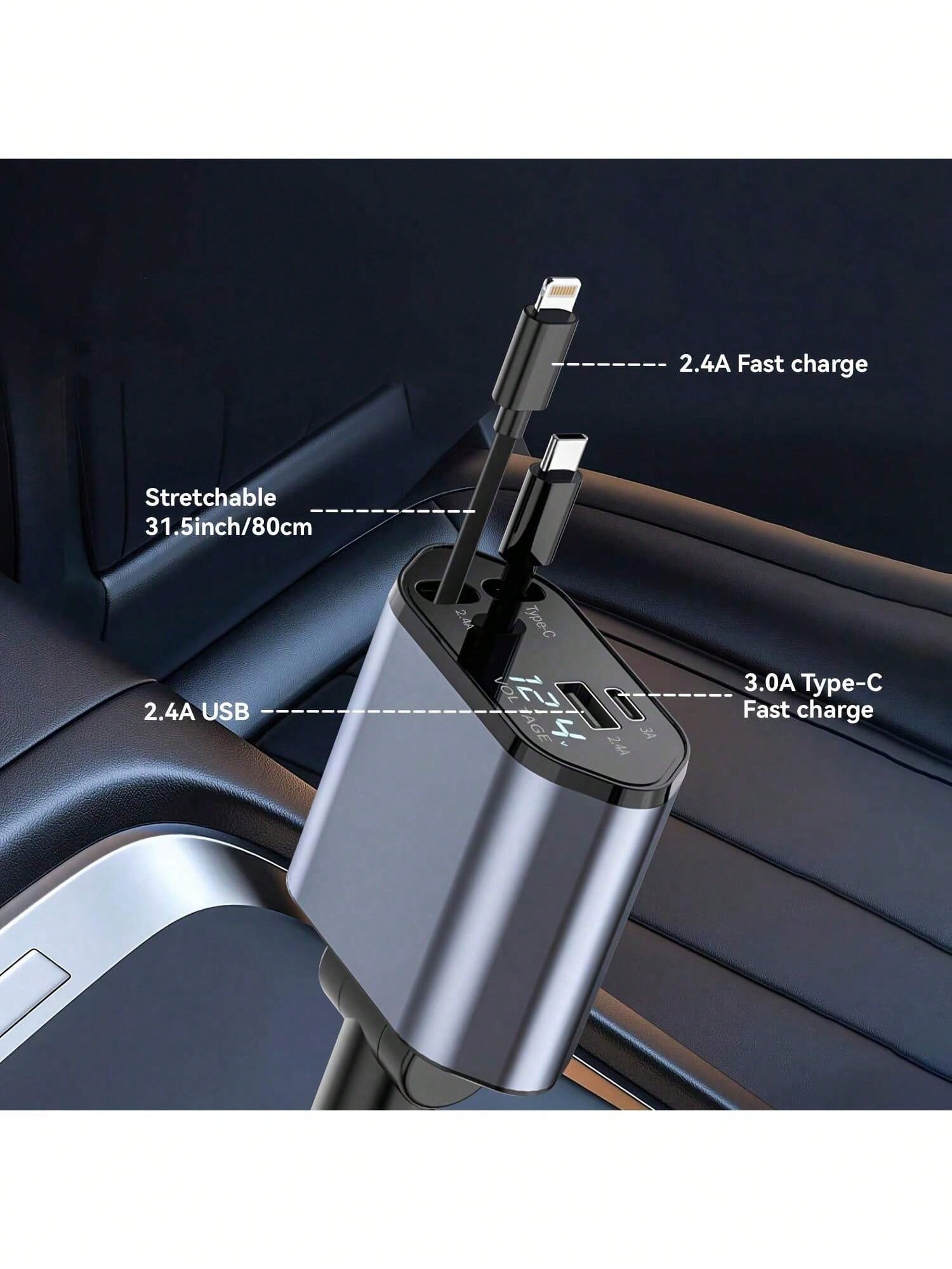 120W Retractable 4-In-1 Fast Charging Car Charging Cable 4-Port Car Charger Adapter Compatible With All Devices- And Reliable Car Plug