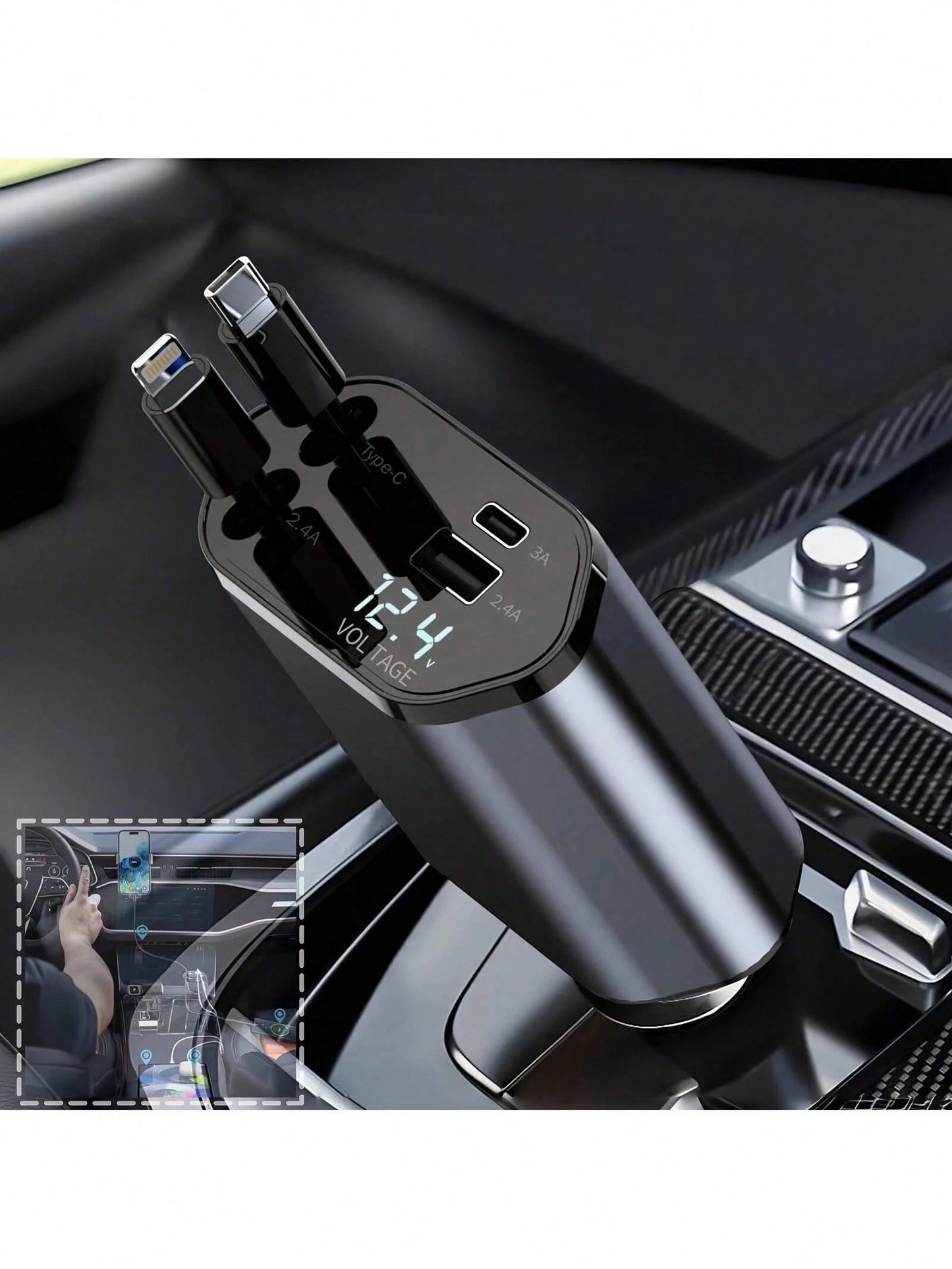 120W Retractable 4-In-1 Fast Charging Car Charging Cable 4-Port Car Charger Adapter Compatible With All Devices- And Reliable Car Plug