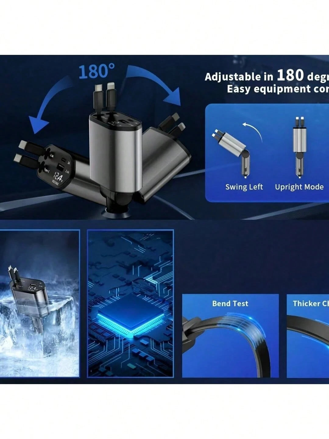 120W Retractable 4-In-1 Fast Charging Car Charging Cable 4-Port Car Charger Adapter Compatible With All Devices- And Reliable Car Plug