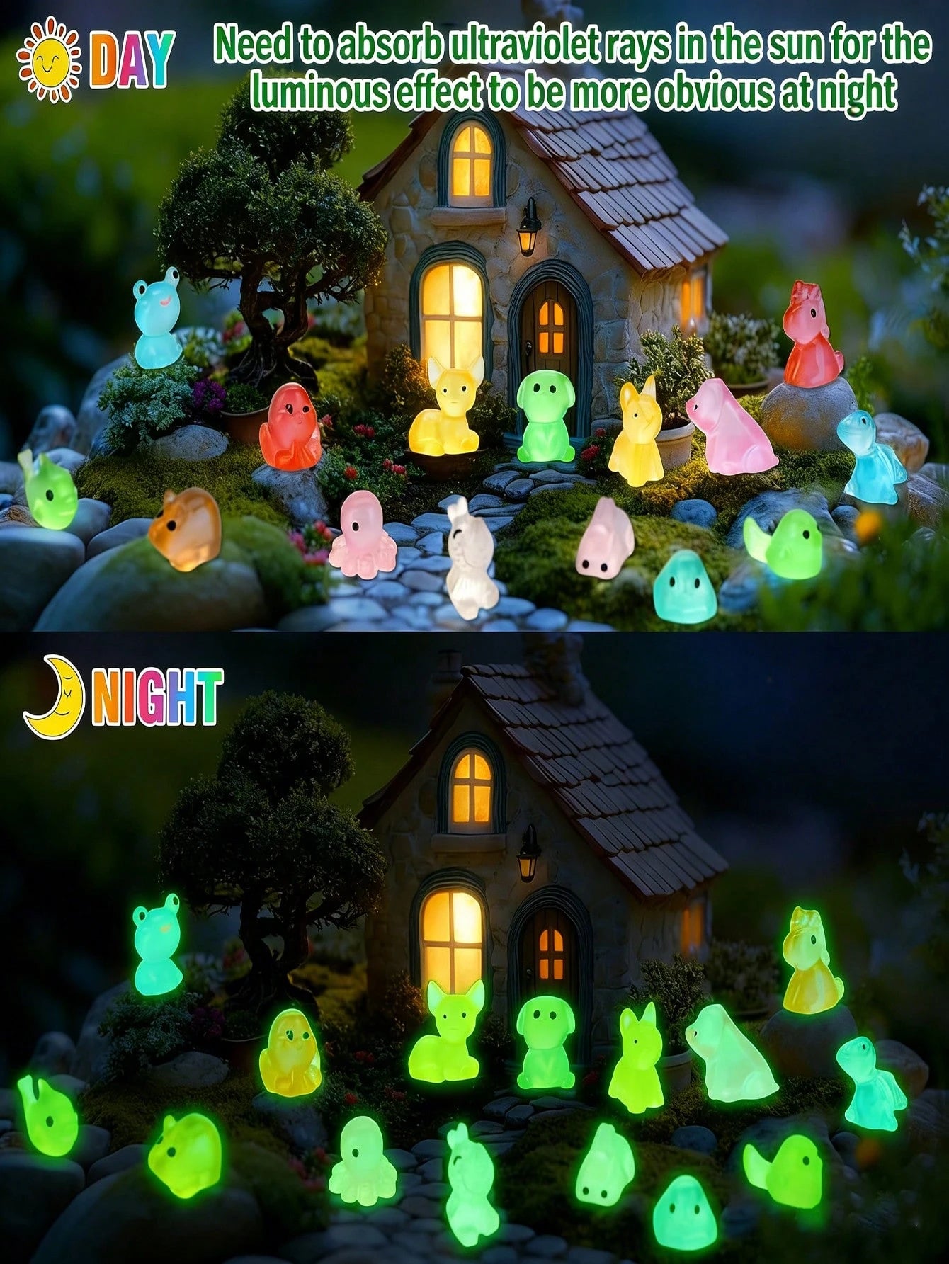 127pcs Fluorescent Resin Mini Animal Figurines, Glowing Small Decorative Items, Suitable For Garden, Aquarium And Micro Landscape Decoration, Stronger Glowing Effect After Absorbing Sunlight, Also Ver
