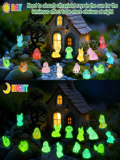 127pcs Fluorescent Resin Mini Animal Figurines, Glowing Small Decorative Items, Suitable For Garden, Aquarium And Micro Landscape Decoration, Stronger Glowing Effect After Absorbing Sunlight, Also Ver