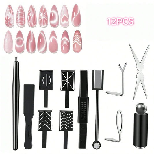 12Pcs Nail Cat Eye Tool Set, Multi Shape Nail Surface Decorating Tools For Nail Art Design