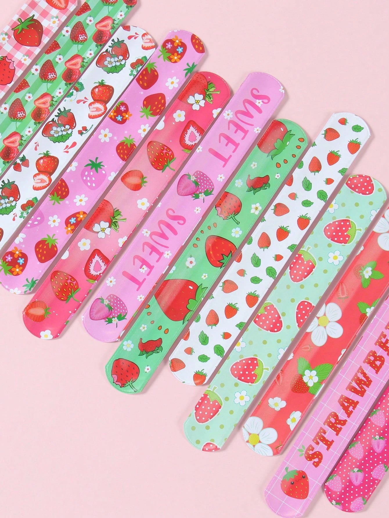 12Pcs Strawberry Birthday Slap Plastic Wristband,Strawberry Theme Birthday Party Decor,Baby Girl Shower Decorations,1st Birthday Party Decor,Gender Reveal Party Supplies,Baby Shower Party Favors,Funny