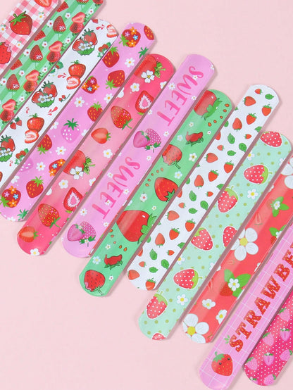 12Pcs Strawberry Birthday Slap Plastic Wristband,Strawberry Theme Birthday Party Decor,Baby Girl Shower Decorations,1st Birthday Party Decor,Gender Reveal Party Supplies,Baby Shower Party Favors,Funny