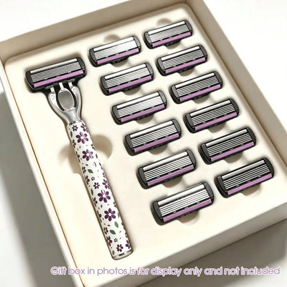13pcs Petal Hair Removal Razor Set, Includes 12 Replacement 6-Layer Ultra-Sharp Blades, Washable Portable Body Razor