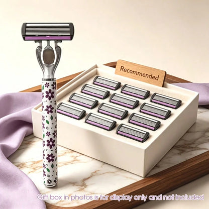 13pcs Petal Hair Removal Razor Set, Includes 12 Replacement 6-Layer Ultra-Sharp Blades, Washable Portable Body Razor