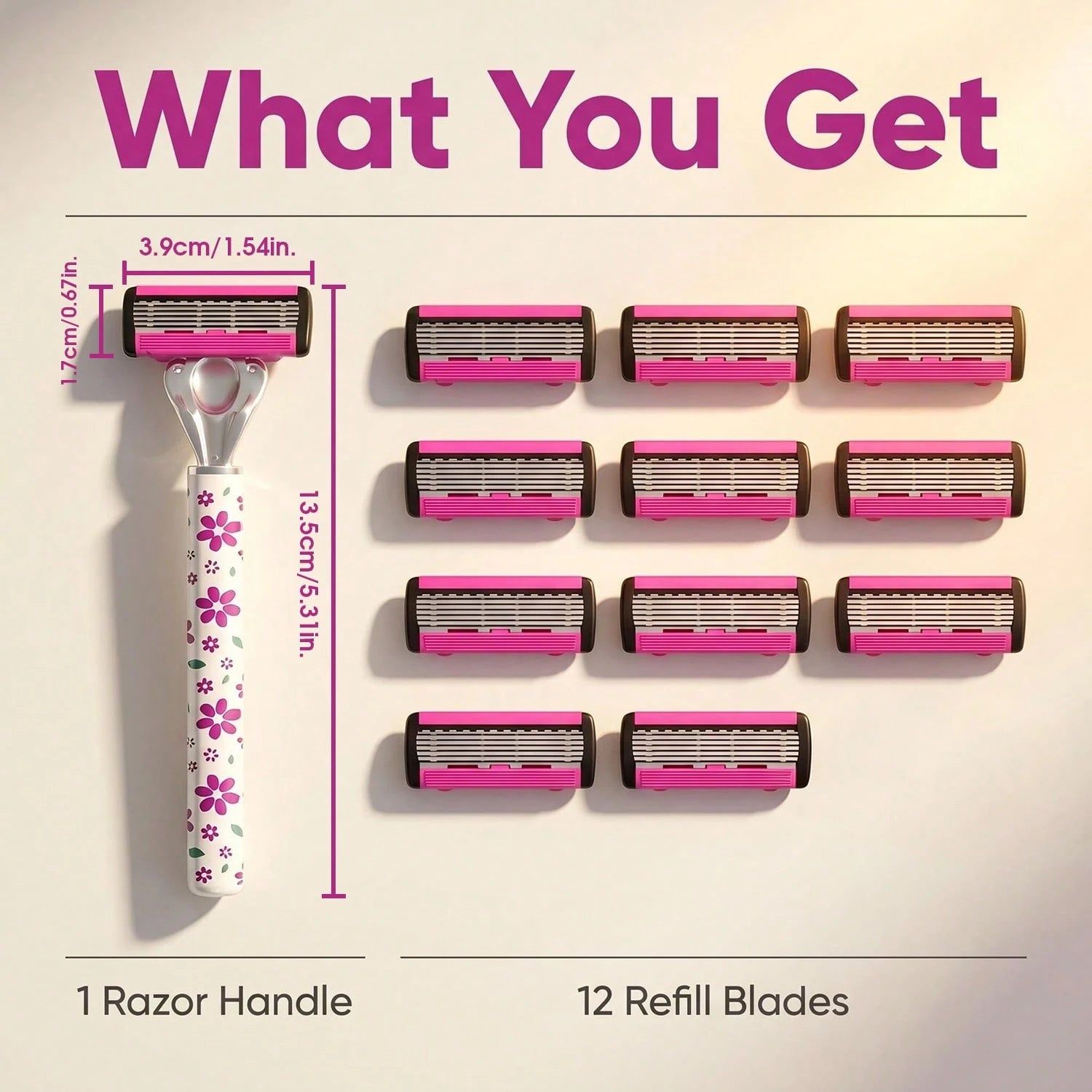 13pcs Petal Hair Removal Razor Set, Includes 12 Replacement 6-Layer Ultra-Sharp Blades, Washable Portable Body Razor
