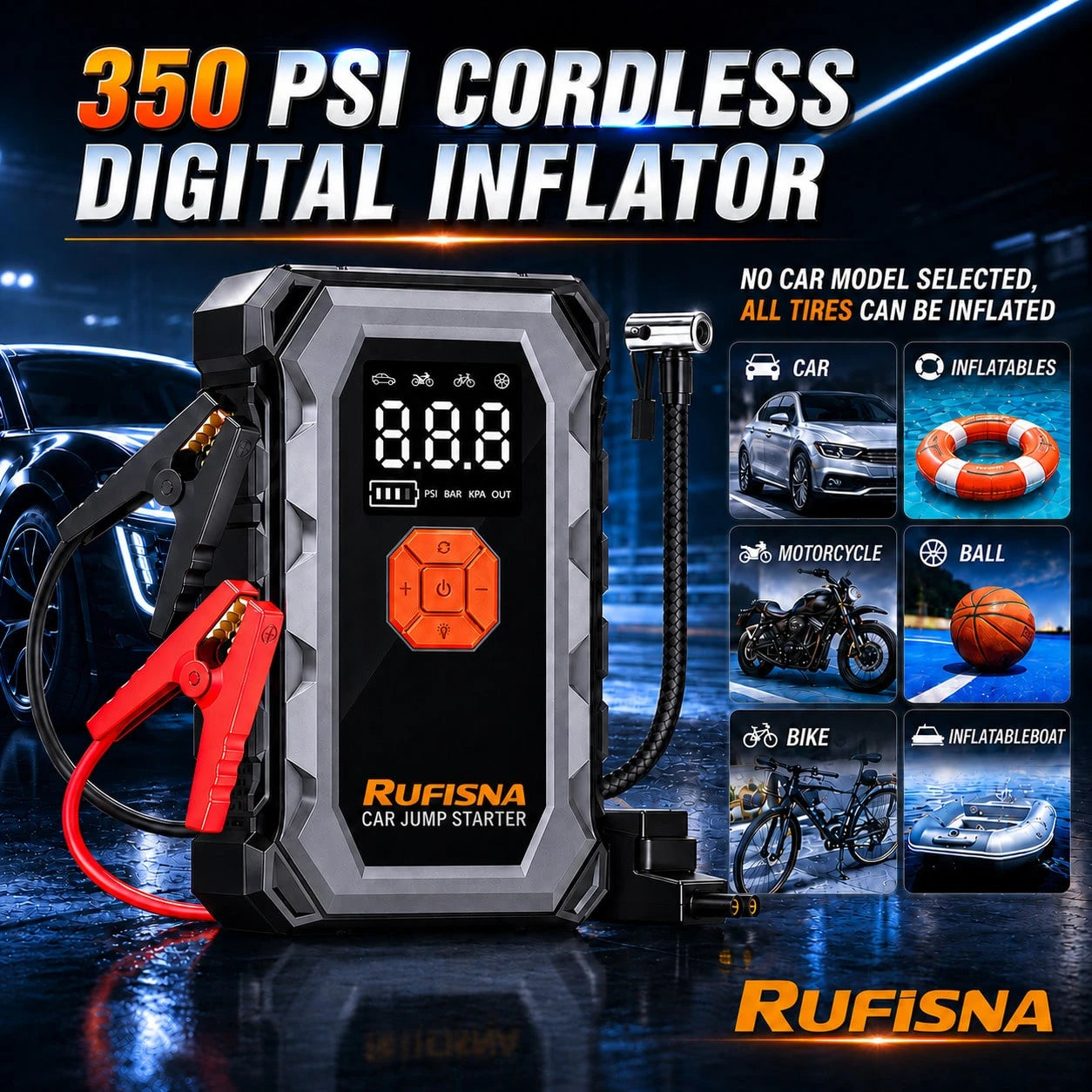 15000A Super Powerful Jump Starter With Air Compressor, 12V Ultra Fast Car Battery Booster, 150 PSI Tire Inflator, 8-In-1 Emergency Power Bank, LED Flashlight, USB Output, Heavy Duty For Gas & Vehicle