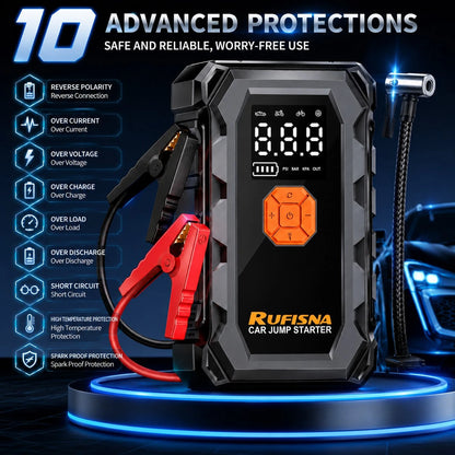 15000A Super Powerful Jump Starter With Air Compressor, 12V Ultra Fast Car Battery Booster, 150 PSI Tire Inflator, 8-In-1 Emergency Power Bank, LED Flashlight, USB Output, Heavy Duty For Gas & Vehicle