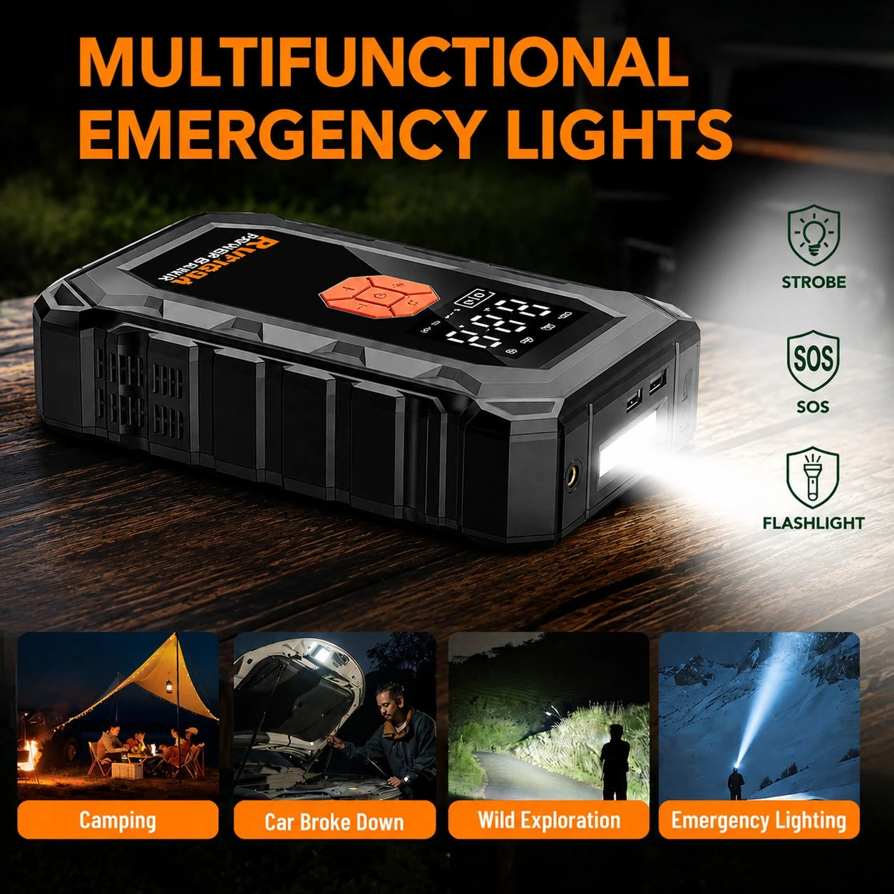 15000A Super Powerful Jump Starter With Air Compressor, 12V Ultra Fast Car Battery Booster, 150 PSI Tire Inflator, 8-In-1 Emergency Power Bank, LED Flashlight, USB Output, Heavy Duty For Gas & Vehicle