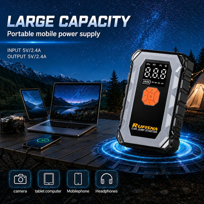 15000A Super Powerful Jump Starter With Air Compressor, 12V Ultra Fast Car Battery Booster, 150 PSI Tire Inflator, 8-In-1 Emergency Power Bank, LED Flashlight, USB Output, Heavy Duty For Gas & Vehicle