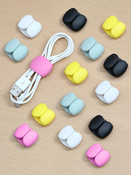 15pcs Random Color Cable Organizer Clips, Earphone & Charging Cord Winder Fastener, Minimalist Multi-Function Cord Wrap Clips
