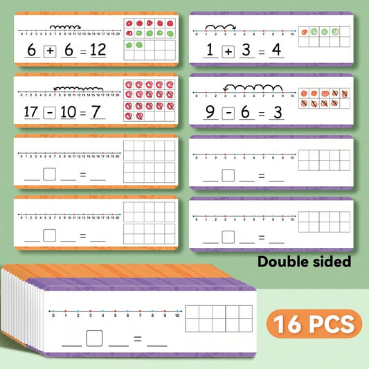 16pcs Dry-Erase Number Line Cards For Addition And Subtraction Within 20, Children's Math Enlightenment Practice Cards, Kindergarten Teacher Teaching Aid