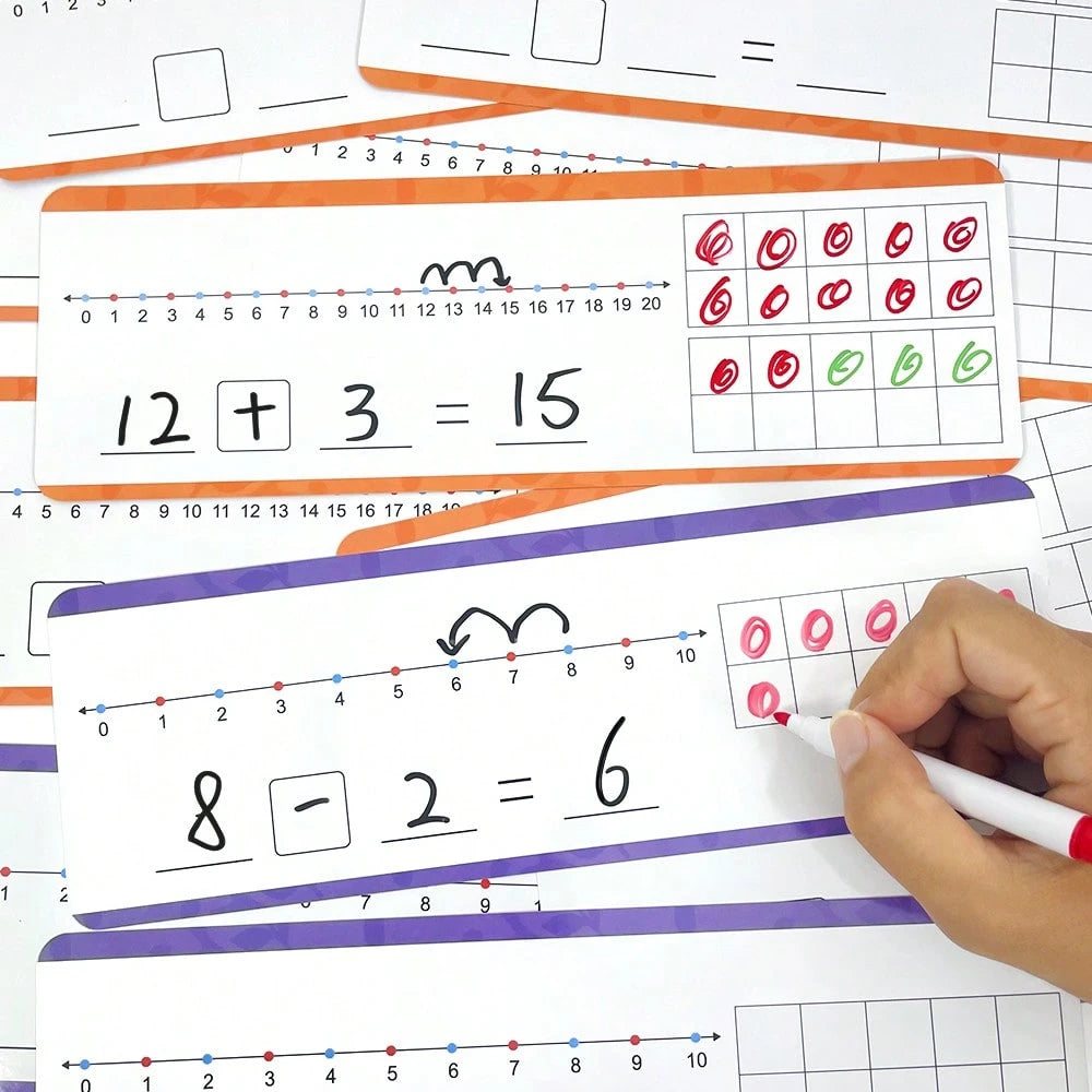16pcs Dry-Erase Number Line Cards For Addition And Subtraction Within 20, Children's Math Enlightenment Practice Cards, Kindergarten Teacher Teaching Aid